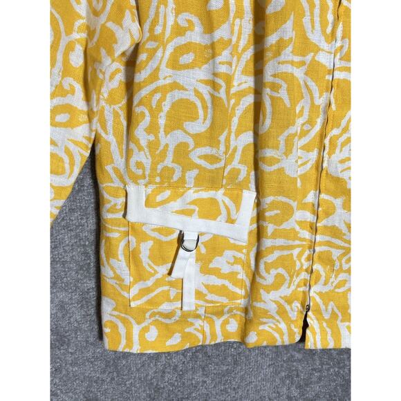 BETS By Canvasbacks Linen Zip Up Jacket Women Size LG Yellow‎ Floral Pocket USA - Picture 6 of 9